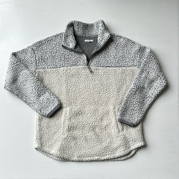 Maurices Sweaters - MAURICES Gray and Cream Half Zip Sherpa